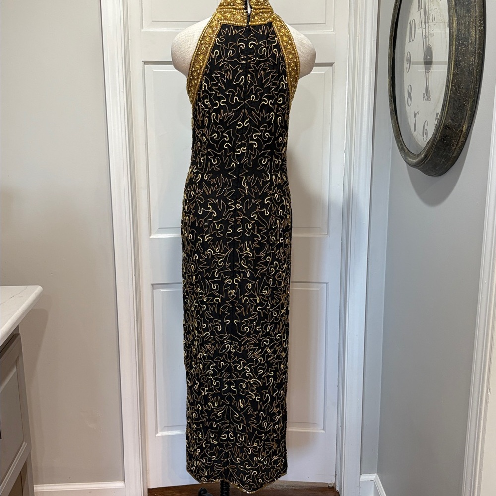 Adrianna Papell sz 12 black 100% silk evening dress with gold sequins and beads - Picture 10 of 14